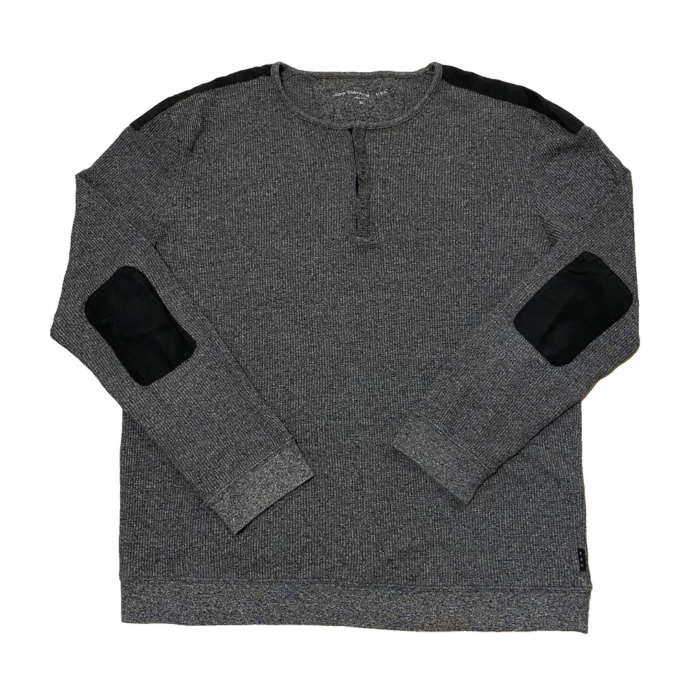 John Varvatos Star USA Waffle Knit Henley XL Elbow Patch Designer Minimalist